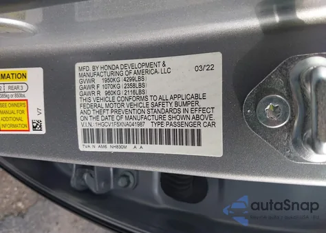 2022 Honda Accord Ex-L from USA, damaged, VIN 1HGCV1F5XNA041987